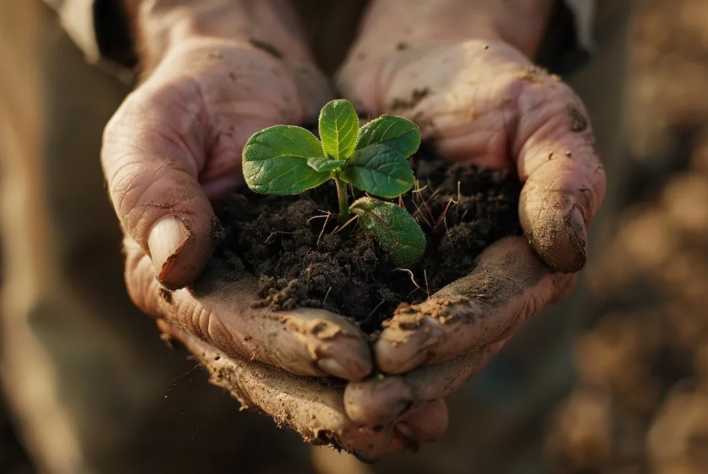 Handen die een plantje vasthouden — groei en nieuw begin