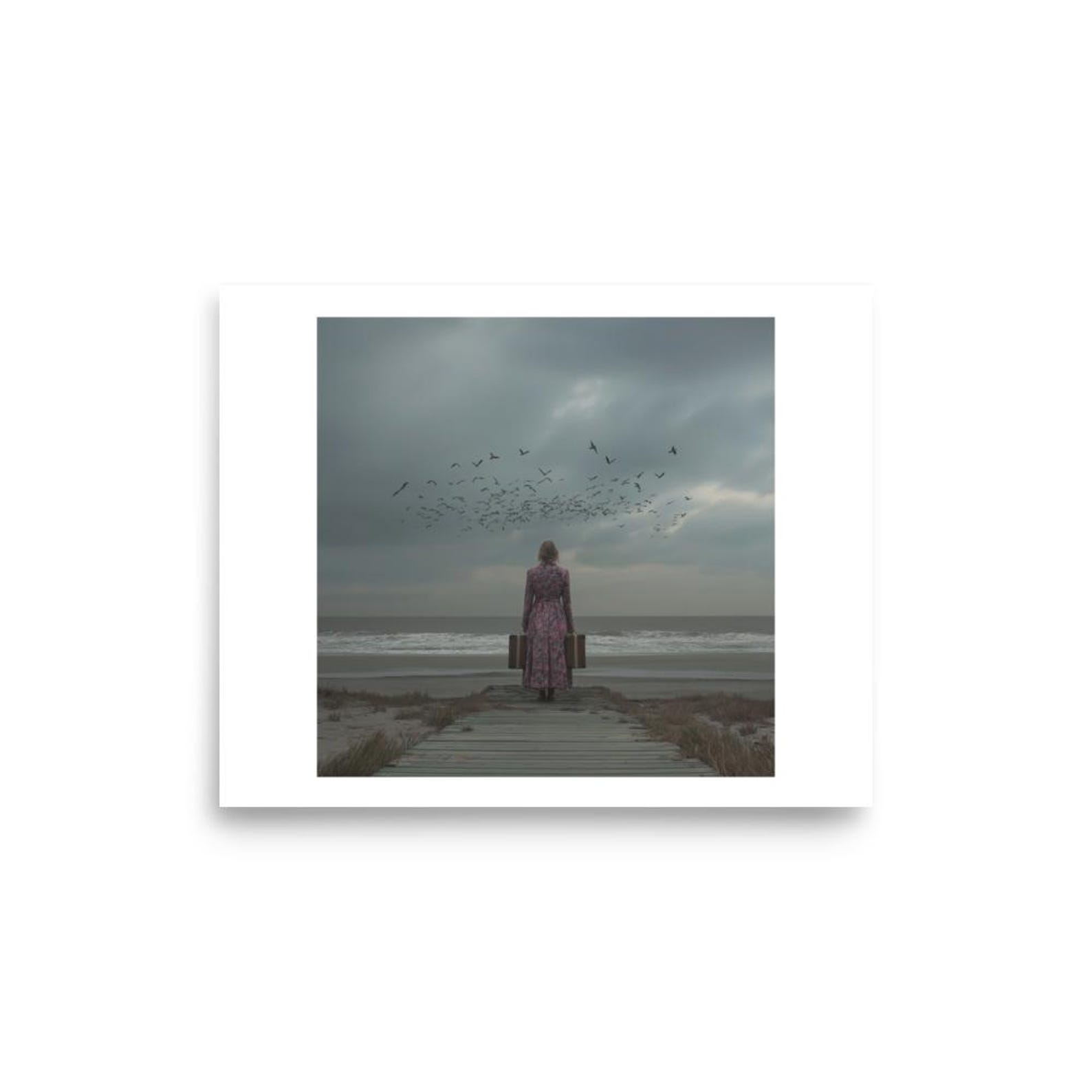 Ik zie het nog niet — AI-kunstprint met een persoon bij de zee
